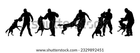 Trained aggressive dog  silhouette vector set