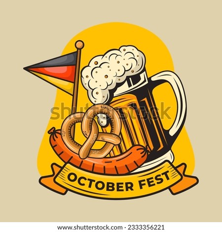 October fest beer festival. Vector october fest poster, cover, flyer and background with hand drawn illustration. Beer glass and flag.