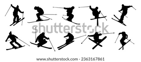 Vector set Silhouette of a skier in winter. Ski silhouette isolated vector design 