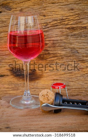Bottle of red wine and corks. Wine list concep