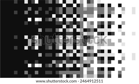 Pixel disintegration background. Art 8 bit objects. Decay effect. Dispersed dotted pattern. Abstract geometric banner for the application or a website. Mosaic textures. Vector illustration.