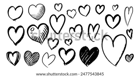 Set of hand drawn heart. collection scribble markers hearts isolated on white background. Vector illustration for print, scrap booking, graphic design, web and other.