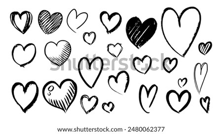 Set of hand drawn heart. collection scribble markers hearts isolated on white background. Vector illustration for print, scrap booking, graphic design, web and other.