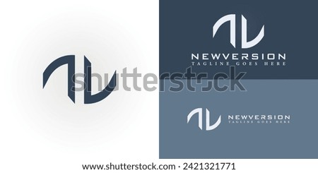 Abstract initial letter NV or VN logo in white color presented with multiple white and blue background colors. The logo is suitable for business technology company logo design inspiration template