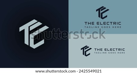 Abstract initial letter TE or ET logo in soft blue color isolated in deep blue background applied for electrician business logo also suitable for the brands or companies have initial name ET or TE.