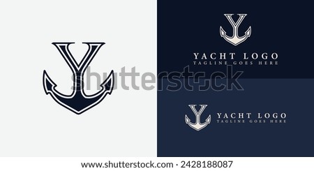 Abstract Letter Y monogram, Anchor logotype. The logo of the yacht club, maritime in blue color isolated on a white background. Letter anchor Y in blue color applied for the Yacht charter broker logo