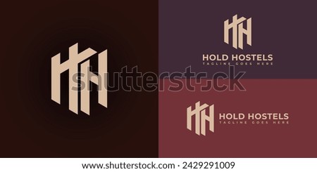 Abstract initial letter H or HH logo in gold color isolated in multiple deep red backgrounds applied for apartment home rentals logo also suitable for the brands or companies have initial name HH or H
