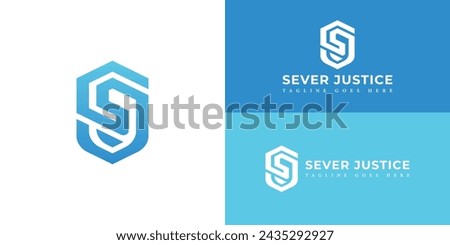 Abstract initial letter SJ or JS logo in blue color isolated in multiple backgrounds applied for security monitoring company logo also suitable for the brands or companies have initial name JS or SJ.