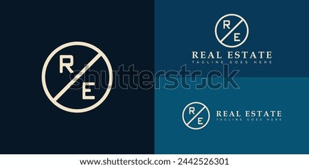 Abstract vintage initial letter RE or ER with a slash inside the circle in gold color isolated on multiple background colors. The logo is applied for Real estate and property logo design inspiration