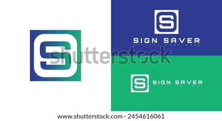 Abstract initial square letter S or SS logo in blue-green color isolated on multiple background colors. The logo is suitable for business and technology company icon logo design inspiration templates.