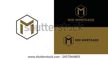 Abstract initial hexagon letter M or MM logo in black-gold color isolated on multiple background colors. The logo is suitable for property and real estate mortgage company icon logo design inspiration