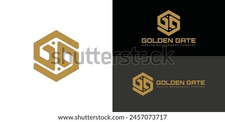 Abstract initial hexagon letter G or GG logo in gold color isolated on multiple background colors. The logo is suitable for wealth management business company icon logo design inspiration templates.