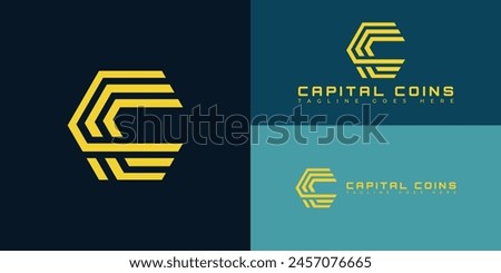 Abstract initial hexagon letter C or CC logo in yellow color isolated on multiple background colors. The logo is suitable for cryptocurrency payment services icon logo design inspiration templates.