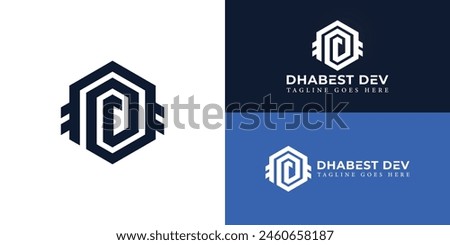 Abstract initial hexagon letter D or DD logo in deep blue color isolated on multiple background colors. The logo is suitable for cyber security and safety electronic devices logo design inspiration