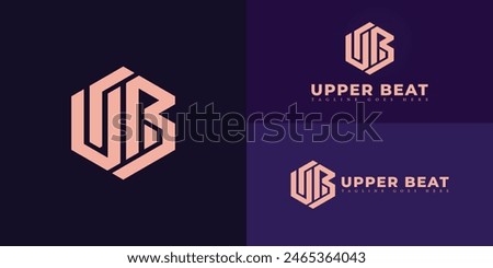 Abstract initial hexagon letter UB or BU logo in luxury gold color isolated on multiple background colors. The logo is suitable for e-commerce app business logo design inspiration templates.