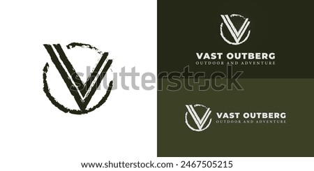 Abstract initial retro letter VO or OV logo in deep green color isolated on multiple background colors. The logo is suitable for outdoor adventure store logo design inspiration templates.