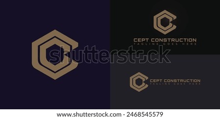 Abstract initial hexagon letter C or CC logo in luxury gold color isolated on multiple background colors. The logo is suitable for property and construction company logo design inspiration templates.