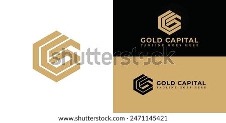 Abstract initial hexagon letters GC or CG logo in gold color isolated on multiple background colors. The logo is suitable for accounting and financial company logo design inspiration templates.