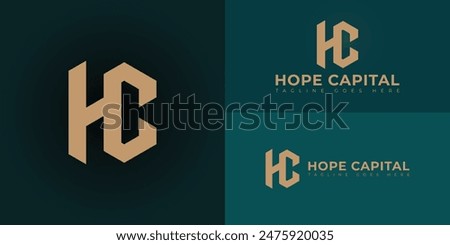 Abstract initial hexagon letters HC or CH logo in gold color isolated on multiple background colors. The logo is suitable for real estate investment logo design illustration inspiration