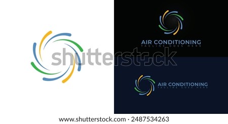 Air conditioning cooling and heating house blower fan icon symbols in multiple colors isolated on multiple background colors. The logo is suitable for air conditioning installation service logo design