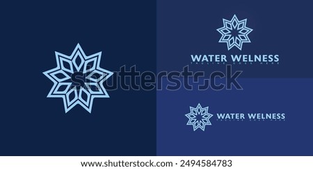 Abstract spiral water icon logo in blue color isolated on multiple background colors. The logo is suitable for Filtered Water Cooler Company logo design inspiration templates.