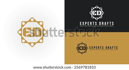 This dynamic logo design features the initials ED elegantly intertwined within a stylized gear in gold color. Perfect for automotive businesses, workshops, mechanics logo design inspiration template