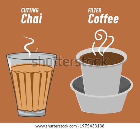 Cutting Chai (Indian Tea Glass) Filter Coffee (South Indian Coffee) vector illustration of popular indian beverages