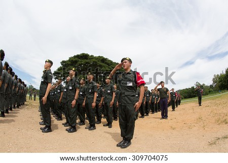 CHIANG RAI ,THAILAND-AUGUST 25:Military studentparticipate in military training arrangements.,Chiang Rai,Thailand on August 25,2015