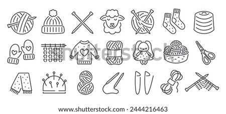 Doodle knitting icon set. Editable stroke