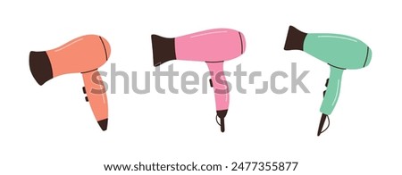 Vector set of multi-colored hair dryers