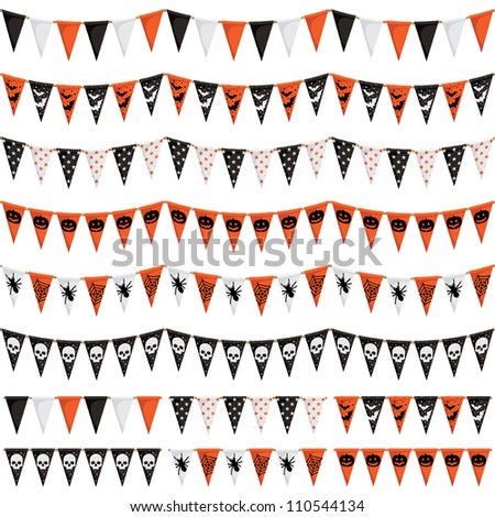 horizontally seamless halloween bunting pack, isolated on white