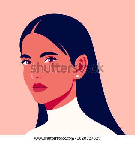 Portrait of a beautiful woman in half-turn. Avatar for social networks. Vector illustration in flat style.