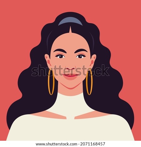 Portrait of a beautiful Latin American woman on red background. Avatar for social media. Diversity. Bright vector illustration in flat style.