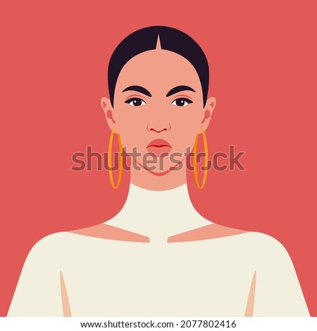 The portrait of an angry Latin American woman. The avatar for social media. Vector illustration in flat style.
