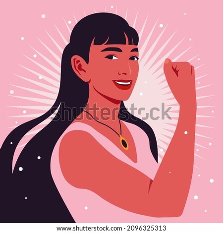 Portrait of a strong Hispanic woman in half-turn. Women’s rights and diversity. Avatar for social media. Vector illustration in flat style.