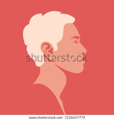 Portrait of a young blond man in the profile. Diversity. Face of a teenager. Side view. Avatar for social media. Vector flat illustration