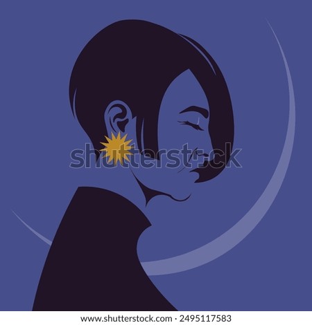 A portrait of a sad elderly woman in profile. A fashion models head with her eyes closed. Depression. Side view. Avatar. Vector flat illustration