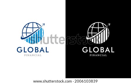 Global Finance in globe rotate arrow logo concept design template Ilustration vector graphic