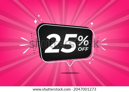 25 percent discount. Pink banner with floating balloon for promotions and offers.