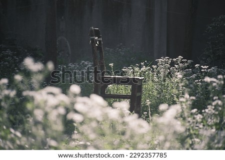 Image, Stock Photo Vintage wooden chair next to trash bin on the public street