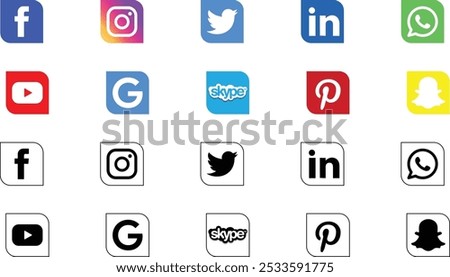 Social media icons set - facebook, instagram, twitter, linkedin, youtube