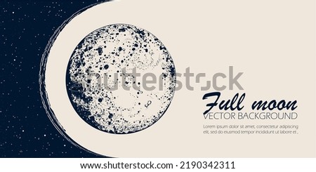 Celestial banner with full moon. Vector background for landing page, web design. Astrology, fortune telling, tarot reading concept. Book cover, poster. Lunar eclipse. Mooon surface