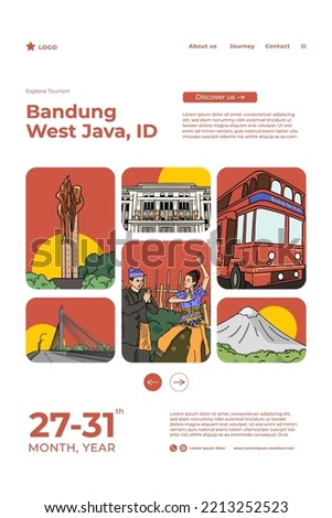 Indonesian Bandung tourism hand drawn illustration for social media post