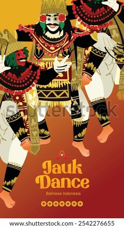 Jauk dance Balinese culture illustration