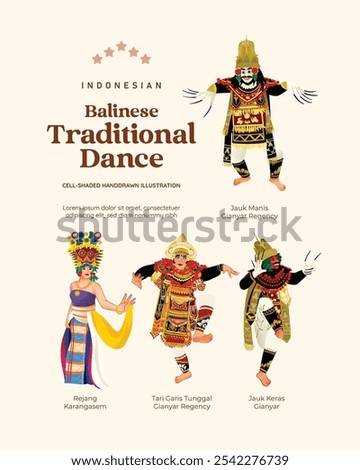 Isolated Indonesian Traditional Balinese Dance cell shaded style illustration