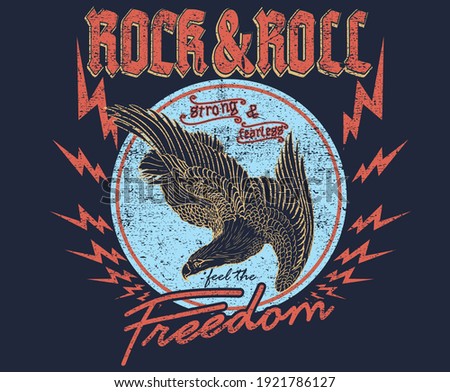 Rock and roll freedom eagle artwork for apparel , logo others. vintage look logo.