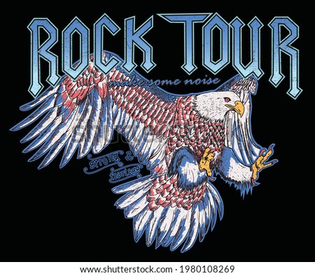 Rock Festival Graphic design for t-shirt. Eagle vector print design. American eagle vector design Stok fotoğraf © 
