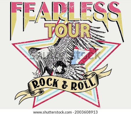 Fearless rock and roll tour t shirt design. Eagle music poster artwork for fashion. Rebel rocking print illustration for apparel and others.