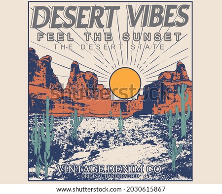 Desert vibes vector graphic print design for apparel, sticker, poster, background and others. Western outdoors vintage artwork.