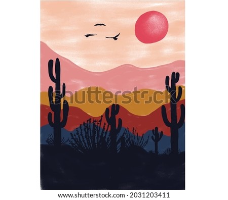Desert cactus water color modern art paint vector. This illustration you can use apparel, wallpaper, poster, background and others. 